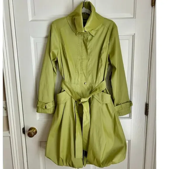 NWT Samual Dong Light Green Bubble Skirt Tie Belt Trench Coat Dress Size Large - Picture 3 of 8